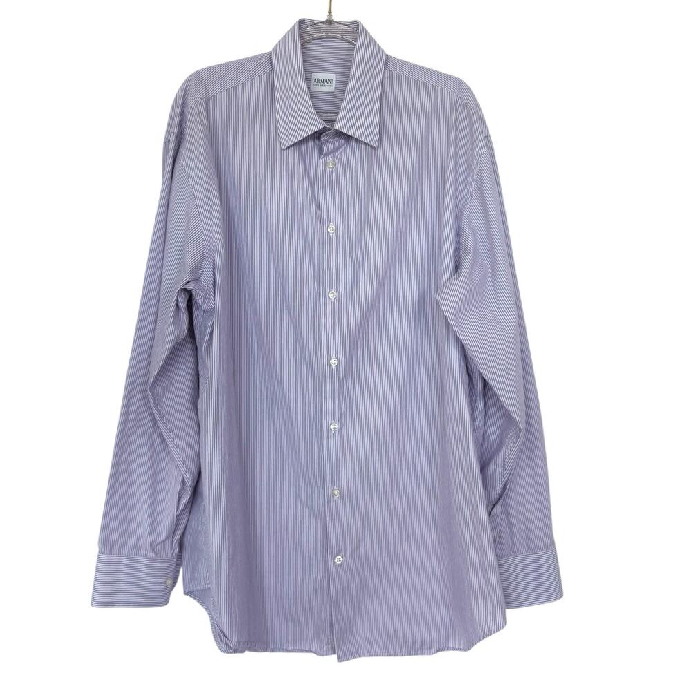 Armani Collezioni Button Up Dress Shirt Cotton Mens Size 42 16.5 Purple White